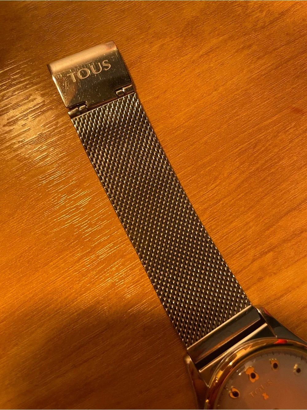TOUS Silver Mesh Strap Watch with Heart and Star Markers and Ruby